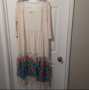 Tassles N Lace Open Front Boho Cardigan With Tassel Trim Sz M/L